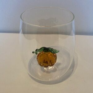 Glass Tumbler with Blown Glass Pumpkin Halloween Autumn Fall Drinkware